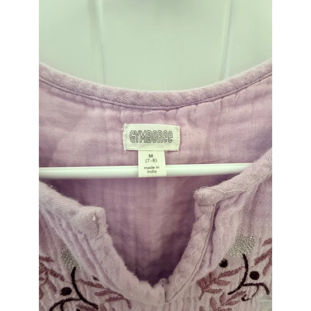 Gymboree Girls Purple Double Gauze Cotton Embroidered Boho Dress Size‎ M 7-8